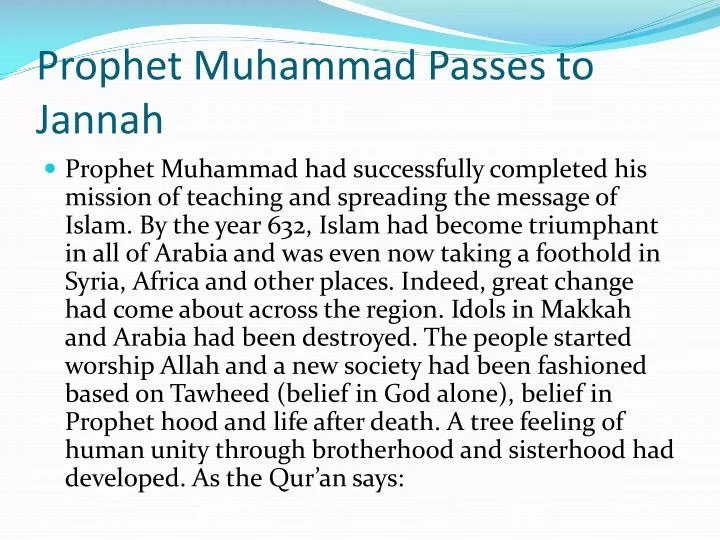 prophet muhammad passes to jannah