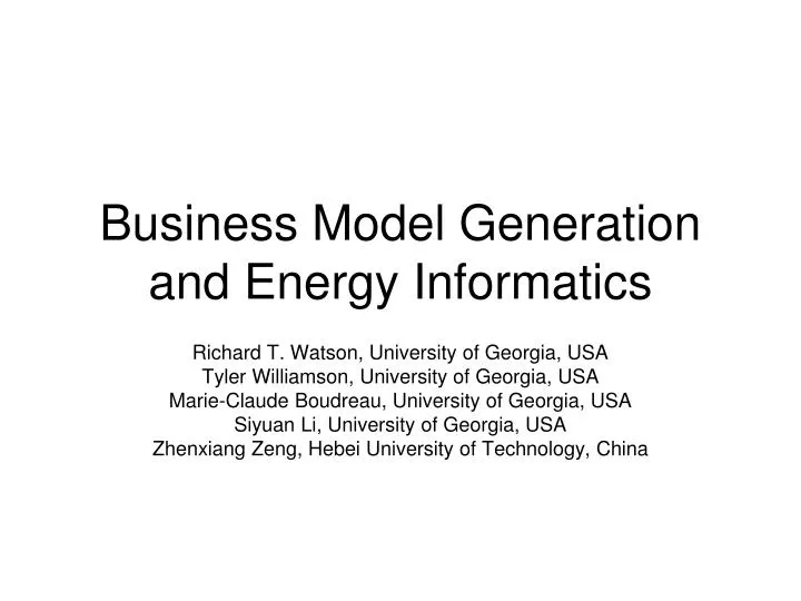 business model generation and energy informatics