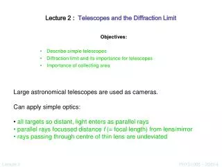 Lecture 2 : Telescopes and the Diffraction Limit