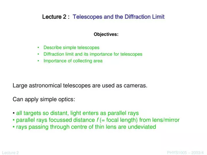 lecture 2 telescopes and the diffraction limit