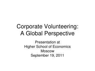 Corporate Volunteering: A Global Perspective