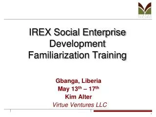 IREX Social Enterprise Development Familiarization Training