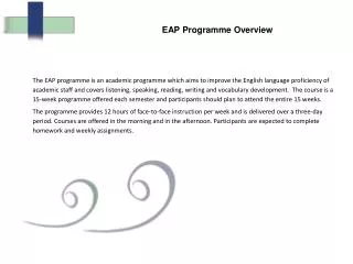 EAP Programme Overview