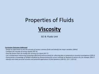 Properties of Fluids Viscosity SCI 8: Fluids Unit