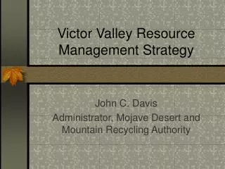Victor Valley Resource Management Strategy