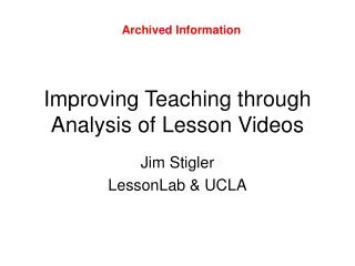 Improving Teaching through Analysis of Lesson Videos