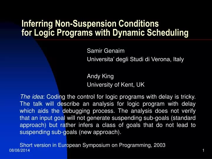 inferring non suspension conditions for logic programs with dynamic scheduling