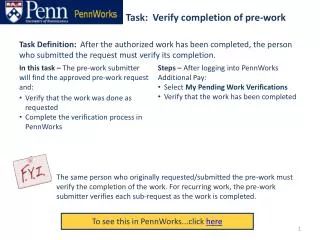 Task: Verify completion of pre-work