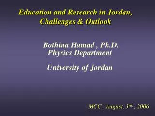 Education and Research in Jordan, Challenges &amp; Outlook