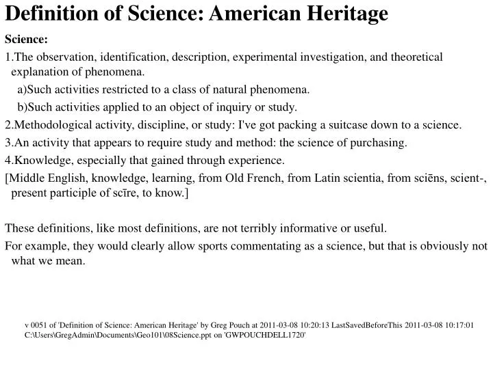 definition of science american heritage