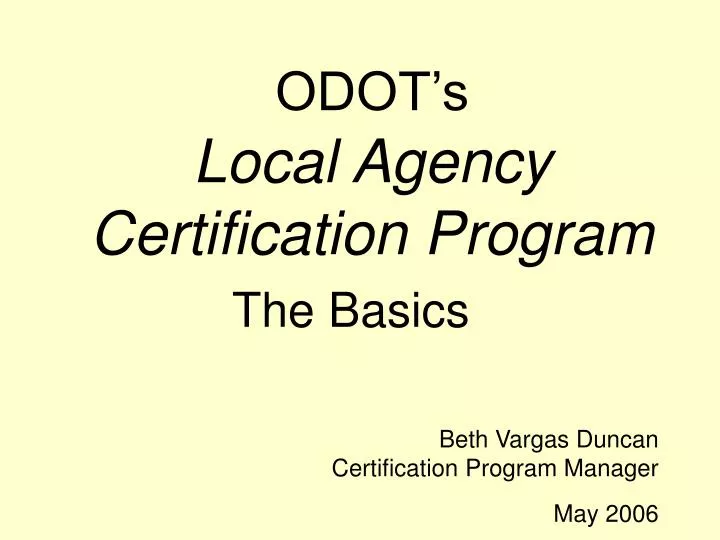 odot s local agency certification program