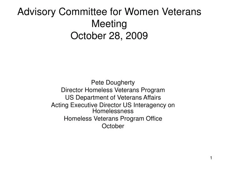 advisory committee for women veterans meeting october 28 2009