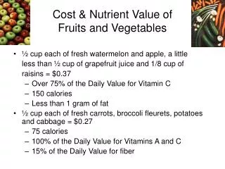 Cost &amp; Nutrient Value of Fruits and Vegetables