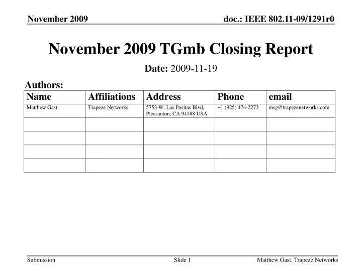 november 2009 tgmb closing report