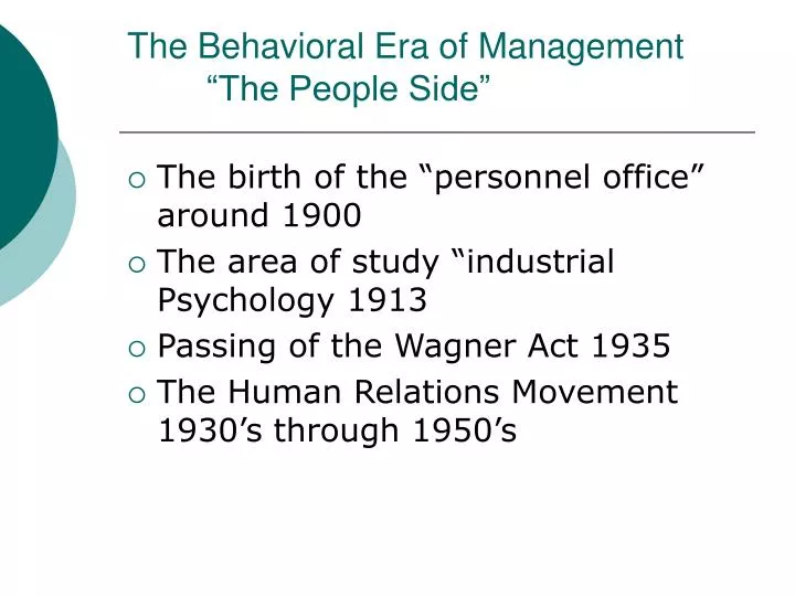 the behavioral era of management the people side