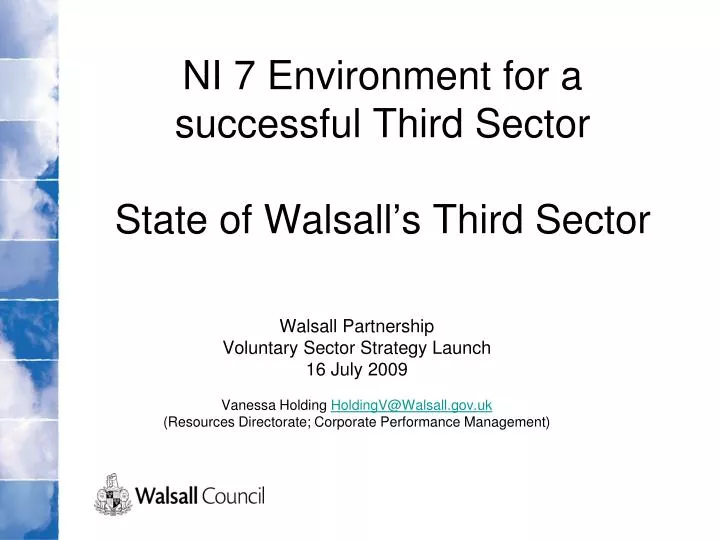 ni 7 environment for a successful third sector state of walsall s third sector
