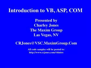 Introduction to VB, ASP, COM
