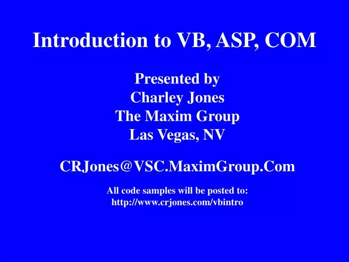 introduction to vb asp com