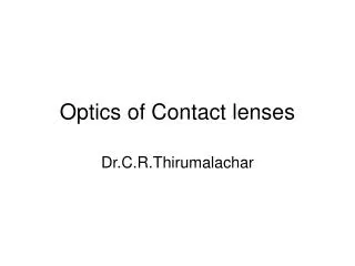 Optics of Contact lenses