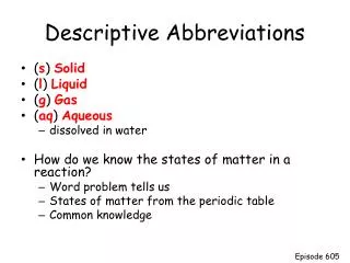 Descriptive Abbreviations