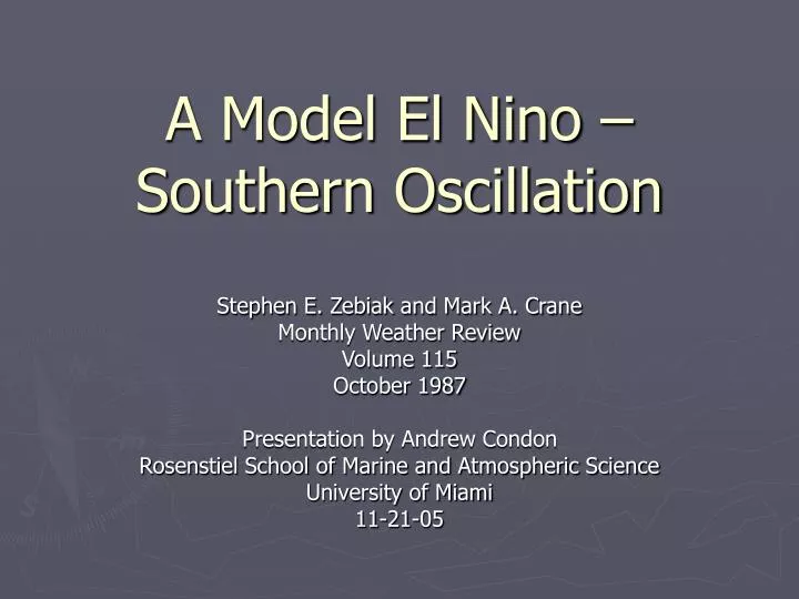 a model el nino southern oscillation