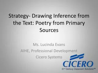 Strategy- Drawing Inference from the Text: Poetry from Primary Sources
