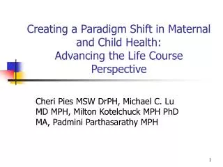 Creating a Paradigm Shift in Maternal and Child Health: Advancing the Life Course Perspective