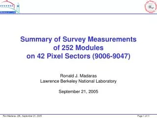 Summary of Survey Measurements of 252 Modules on 42 Pixel Sectors (9006-9047)