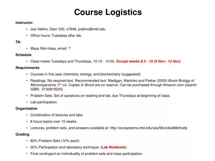 course logistics