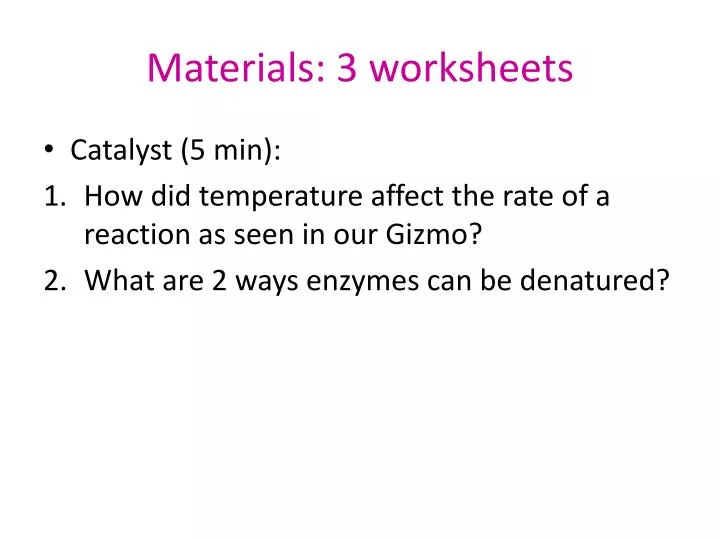 materials 3 worksheets