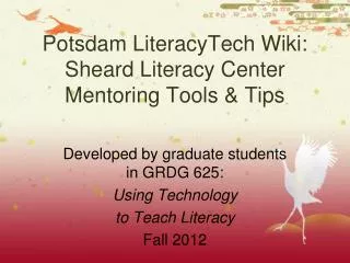 Potsdam LiteracyTech Wiki: Sheard Literacy Center Mentoring Tools &amp; Tips