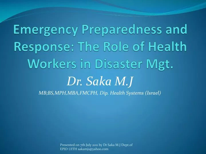 emergency preparedness and response the role of health workers in disaster mgt