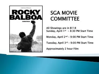 All Showings are in B118 Sunday, April 1 st - 8:30 PM Start Time