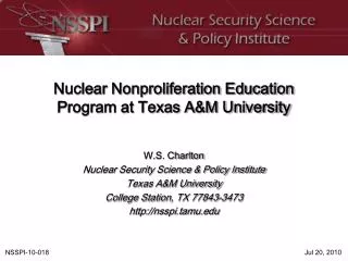 Nuclear Nonproliferation Education Program at Texas A&amp;M University