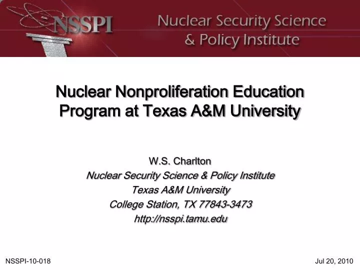 nuclear nonproliferation education program at texas a m university