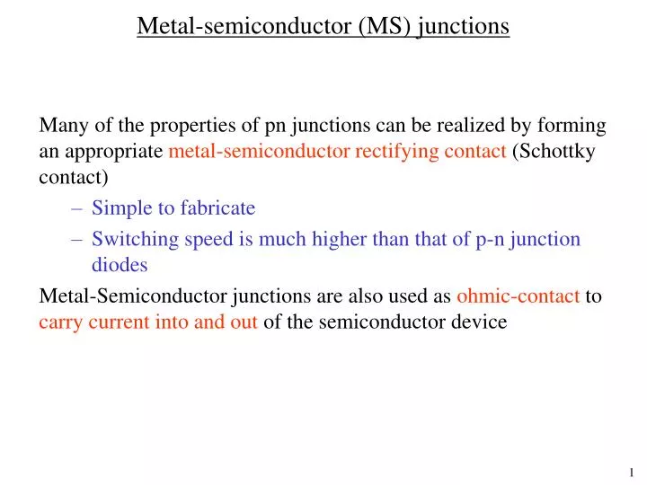 metal semiconductor ms junctions