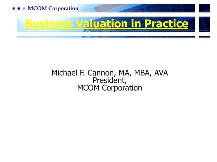 business valuation in practice