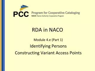 RDA in NACO