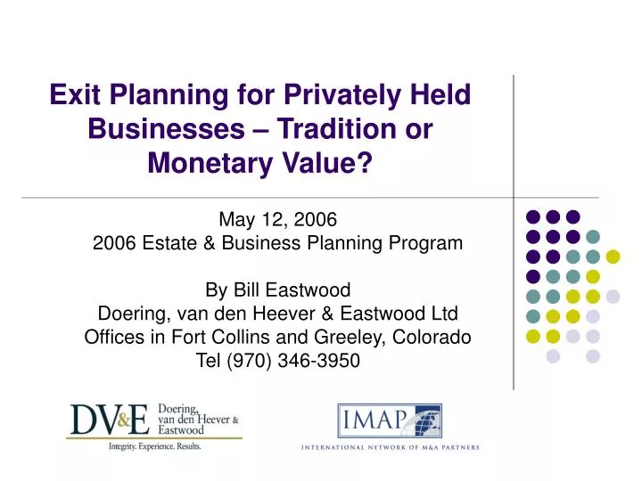 exit planning for privately held businesses tradition or monetary value