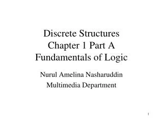 Discrete Structures Chapter 1 Part A Fundamentals of Logic