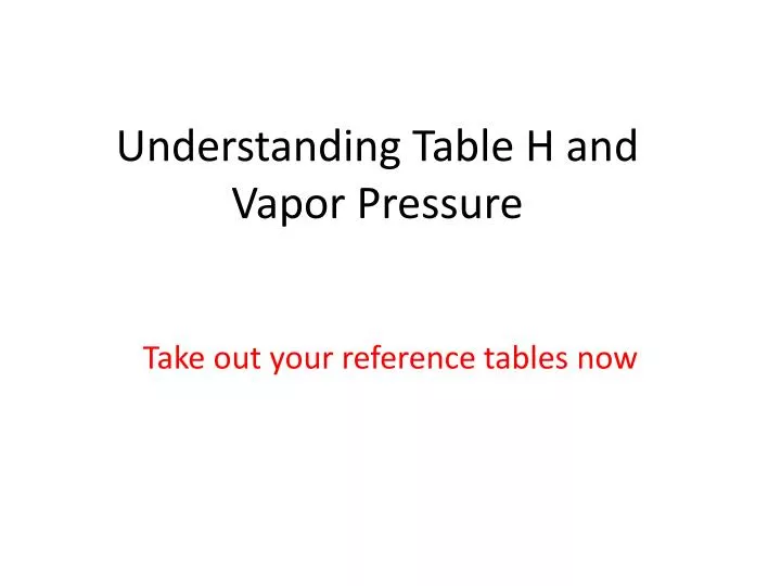 understanding table h and vapor pressure