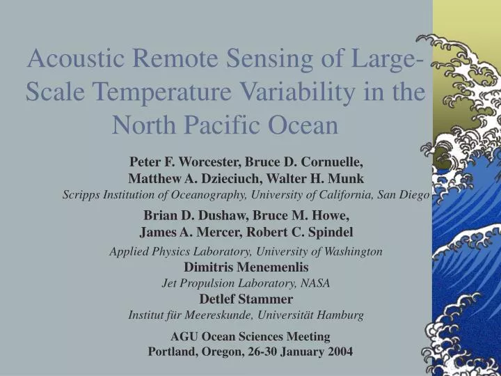acoustic remote sensing of large scale temperature variability in the north pacific ocean