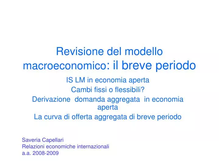 revisione del modello macroeconomico il breve periodo