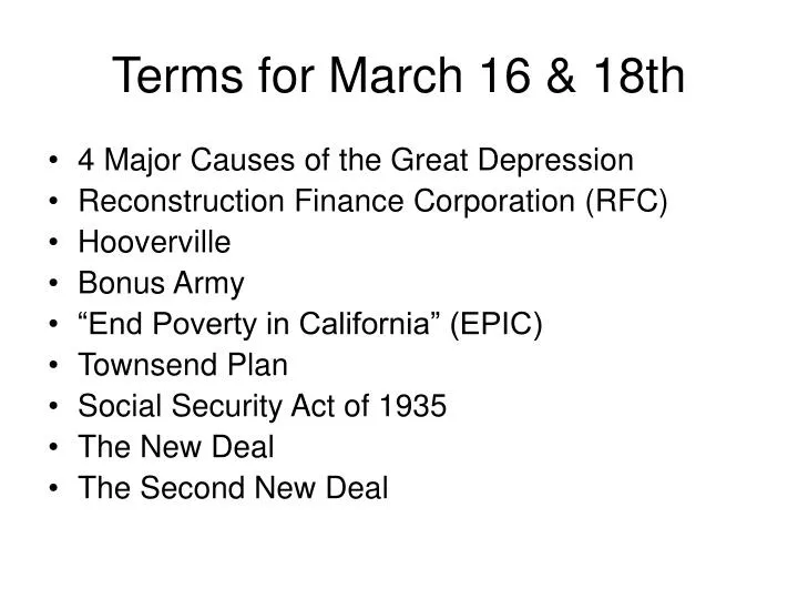terms for march 16 18th