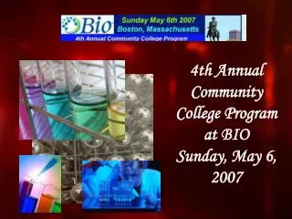 4th Annual Community College Program at BIO Sunday, May 6, 2007