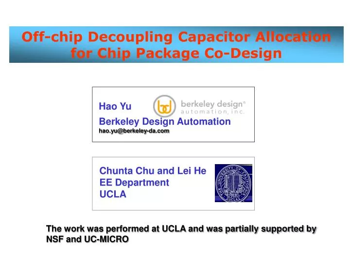 off chip decoupling capacitor allocation for chip package co design