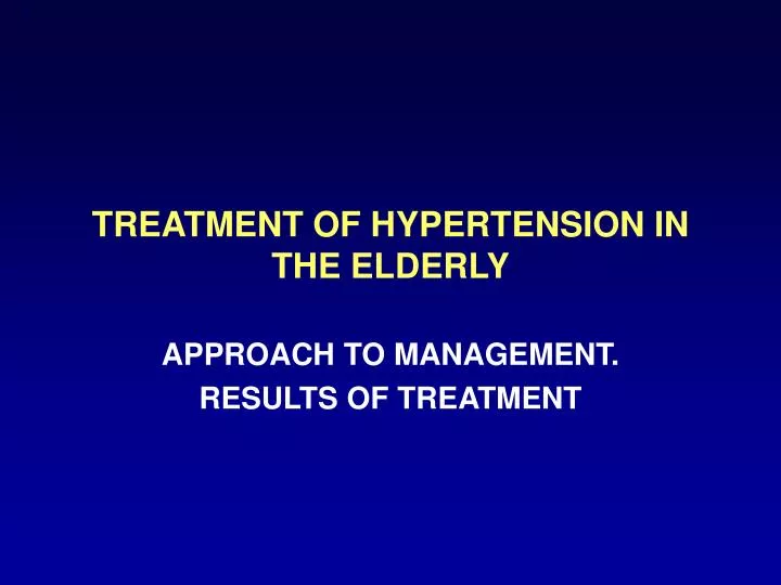 treatment of hypertension in the elderly