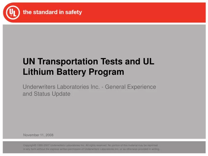 un transportation tests and ul lithium battery program