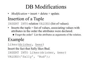 DB Modifications