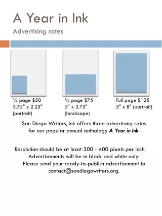 A Year in Ink Advertising rates